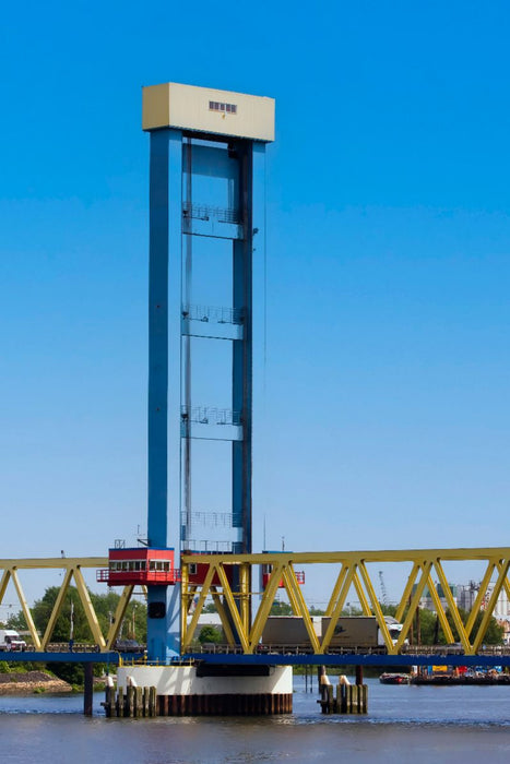 Premium Textil-Leinwand Kattwykbruecke über die Suederelbe,Hamburg, Deutschland