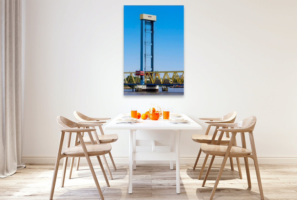 Premium Textil-Leinwand Kattwykbruecke über die Suederelbe,Hamburg, Deutschland