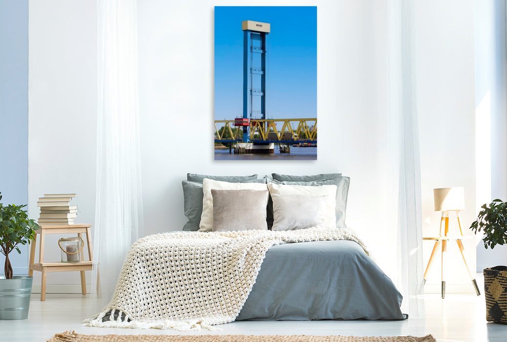 Premium Textil-Leinwand Kattwykbruecke über die Suederelbe,Hamburg, Deutschland