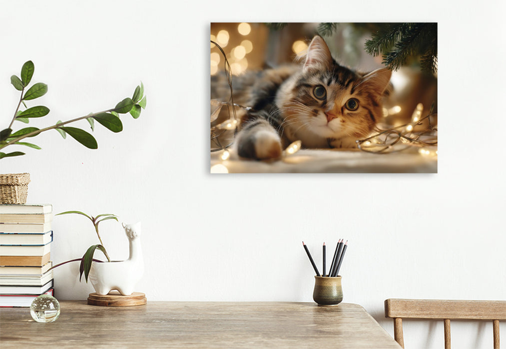 Premium Textil-Leinwand Weihnachten auf Samtpfoten