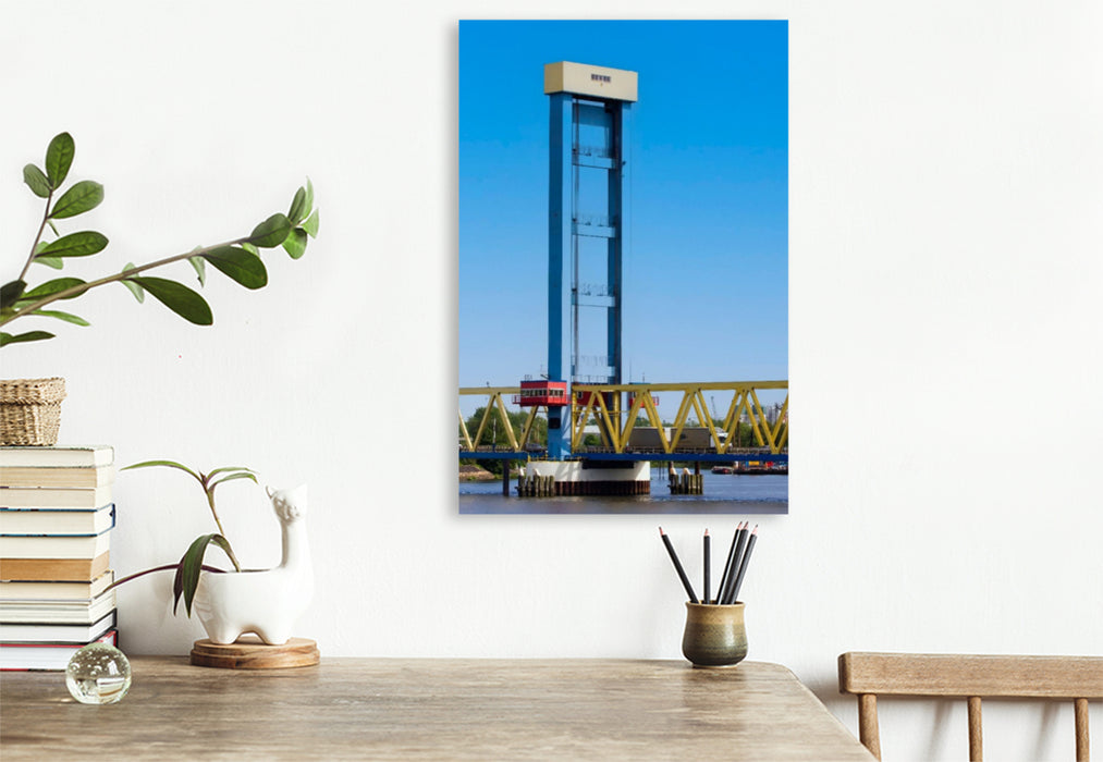 Premium Textil-Leinwand Kattwykbruecke über die Suederelbe,Hamburg, Deutschland