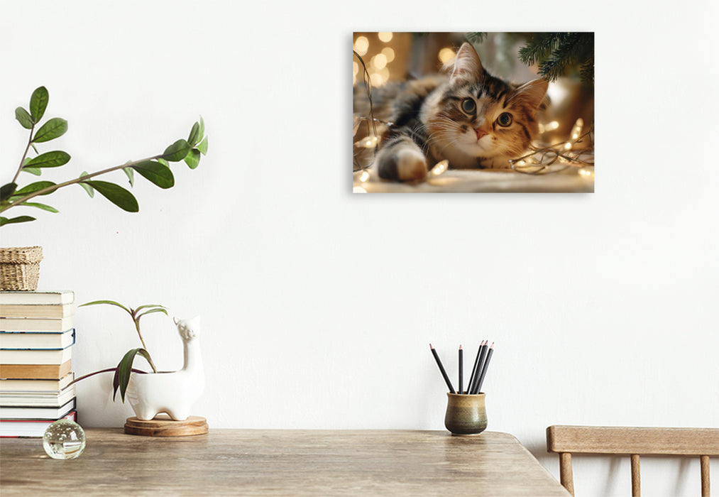 Premium Textil-Leinwand Weihnachten auf Samtpfoten