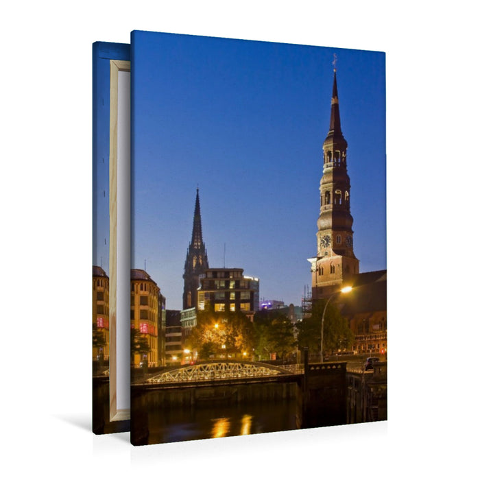 Premium Textil-Leinwand Speicherstadt mit Katharinenkirche,Hamburg,Deutschland