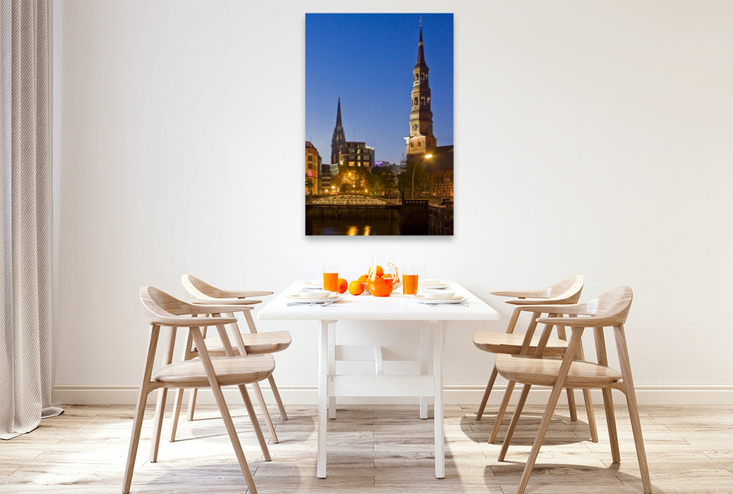 Premium Textil-Leinwand Speicherstadt mit Katharinenkirche,Hamburg,Deutschland