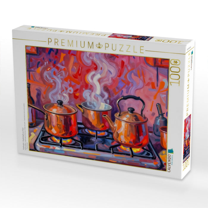 Kupferglut - Kupfertöpfe am Herd - CALVENDO Foto-Puzzle'