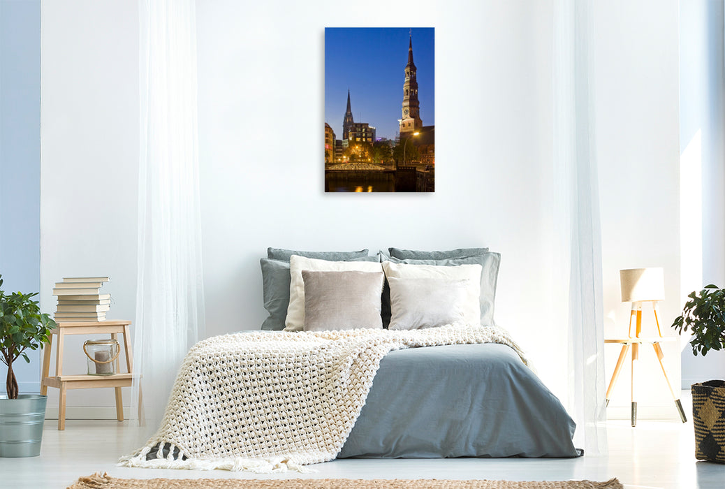 Premium Textil-Leinwand Speicherstadt mit Katharinenkirche,Hamburg,Deutschland