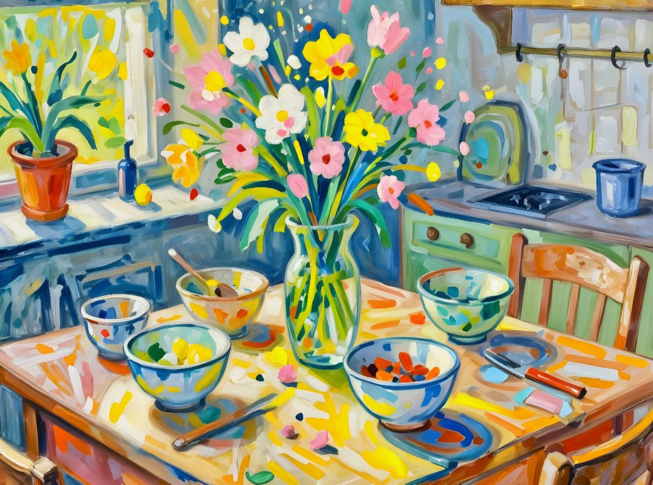 Farbenstrauß - Tisch mit Blumenstrauß - CALVENDO Foto-Puzzle'