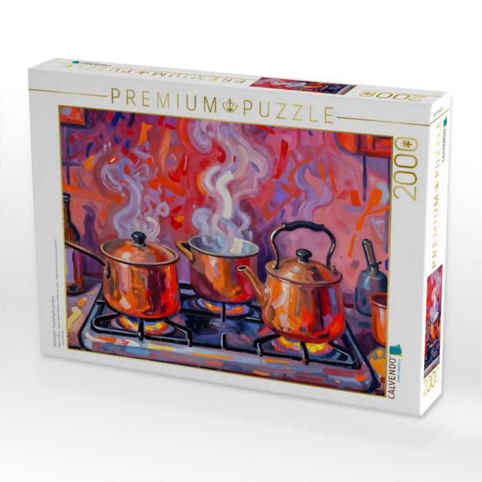 Kupferglut - Kupfertöpfe am Herd - CALVENDO Foto-Puzzle'