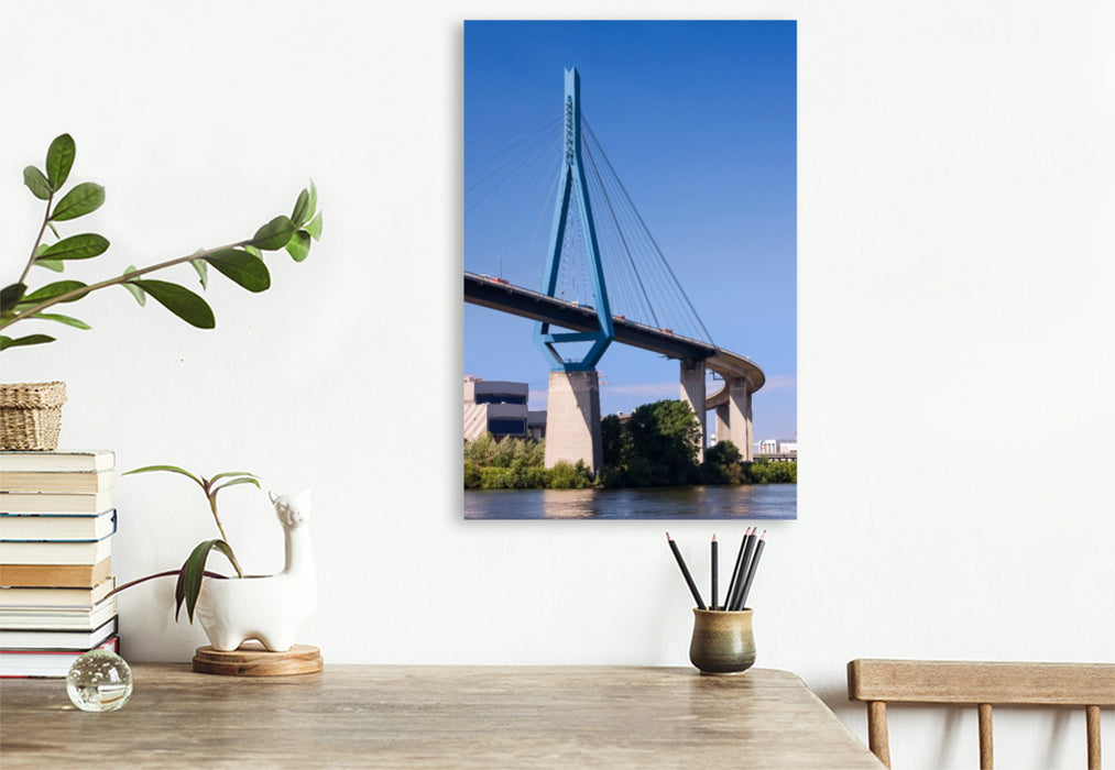 Premium Textil-Leinwand Koehlbrandbruecke ueber den Koehlbrand, Hamburg, Deutschland