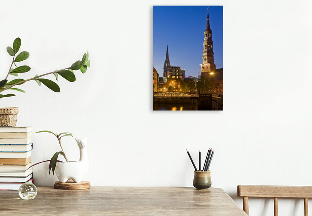 Premium Textil-Leinwand Speicherstadt mit Katharinenkirche,Hamburg,Deutschland