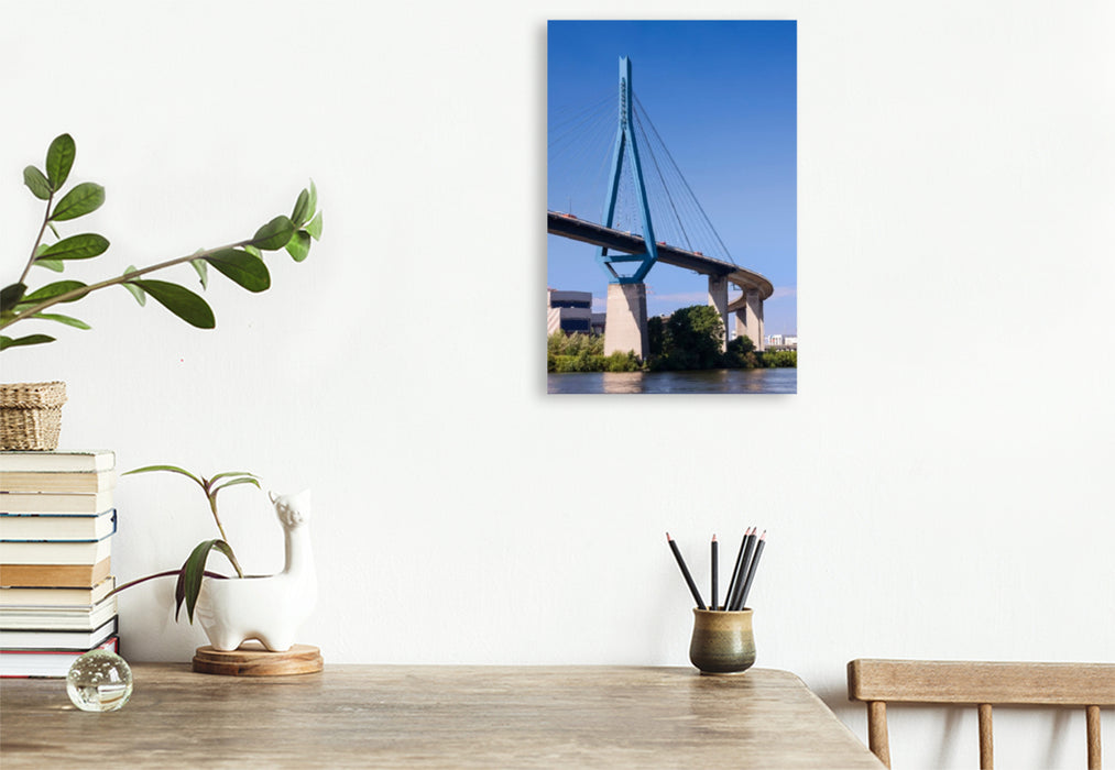 Premium Textil-Leinwand Koehlbrandbruecke ueber den Koehlbrand, Hamburg, Deutschland