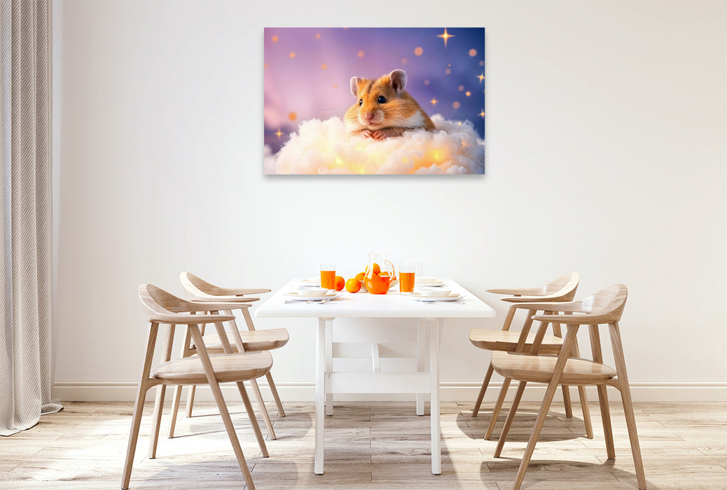 Premium Textil-Leinwand Hamsters Wolkenbett unter Sternen