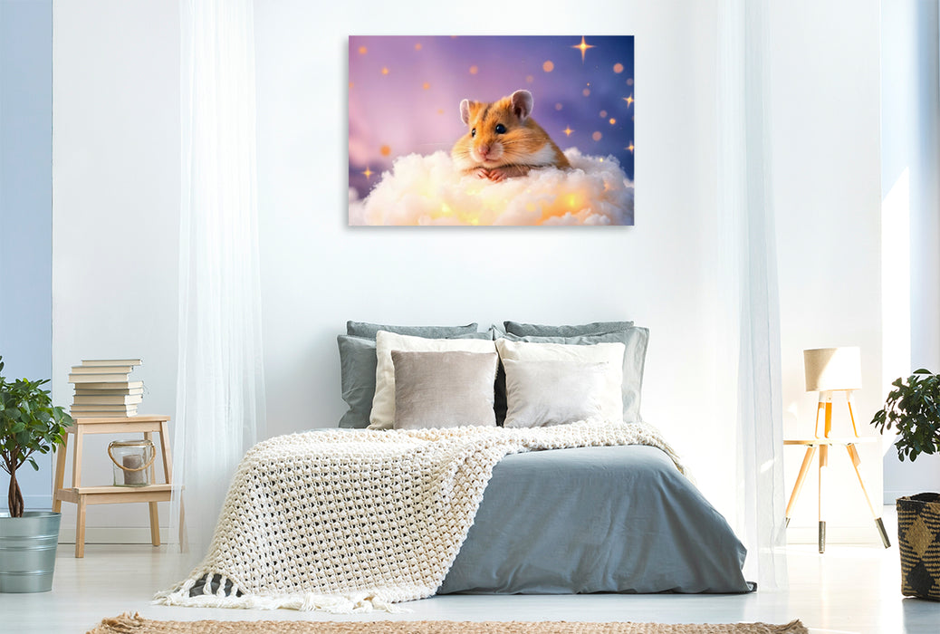 Premium Textil-Leinwand Hamsters Wolkenbett unter Sternen