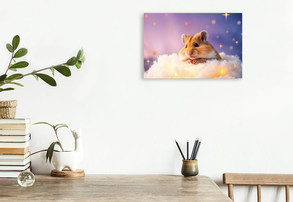 Premium Textil-Leinwand Hamsters Wolkenbett unter Sternen