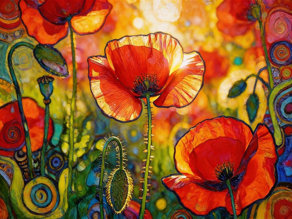 Klatschmohn im modernen Jugendstil - CALVENDO Foto-Puzzle'
