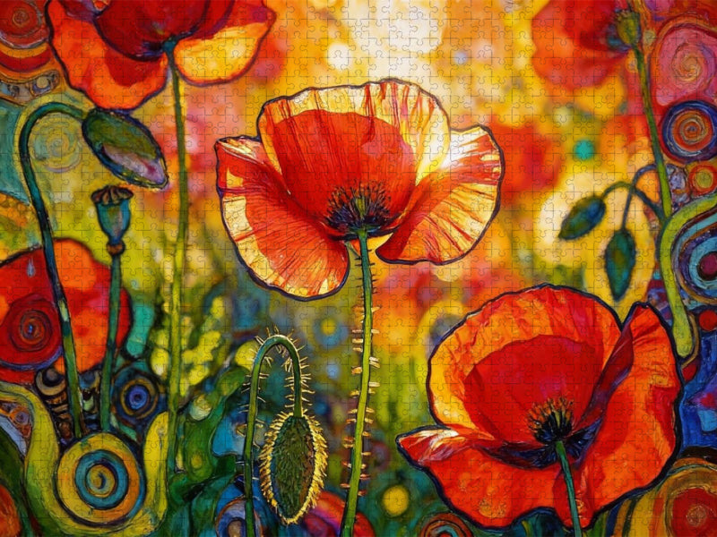 Klatschmohn im modernen Jugendstil - CALVENDO Foto-Puzzle'