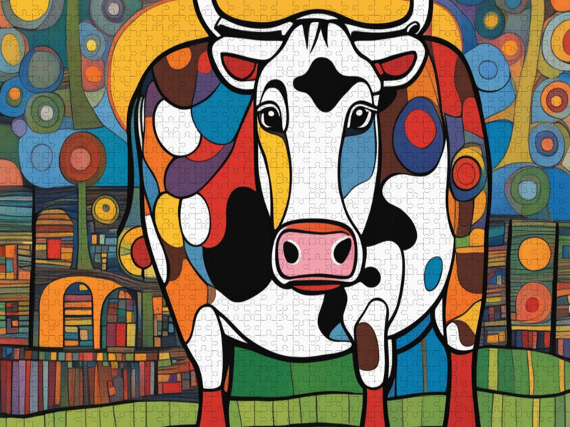 Bunte Kuh auf Blumenwiese - CALVENDO Foto-Puzzle'