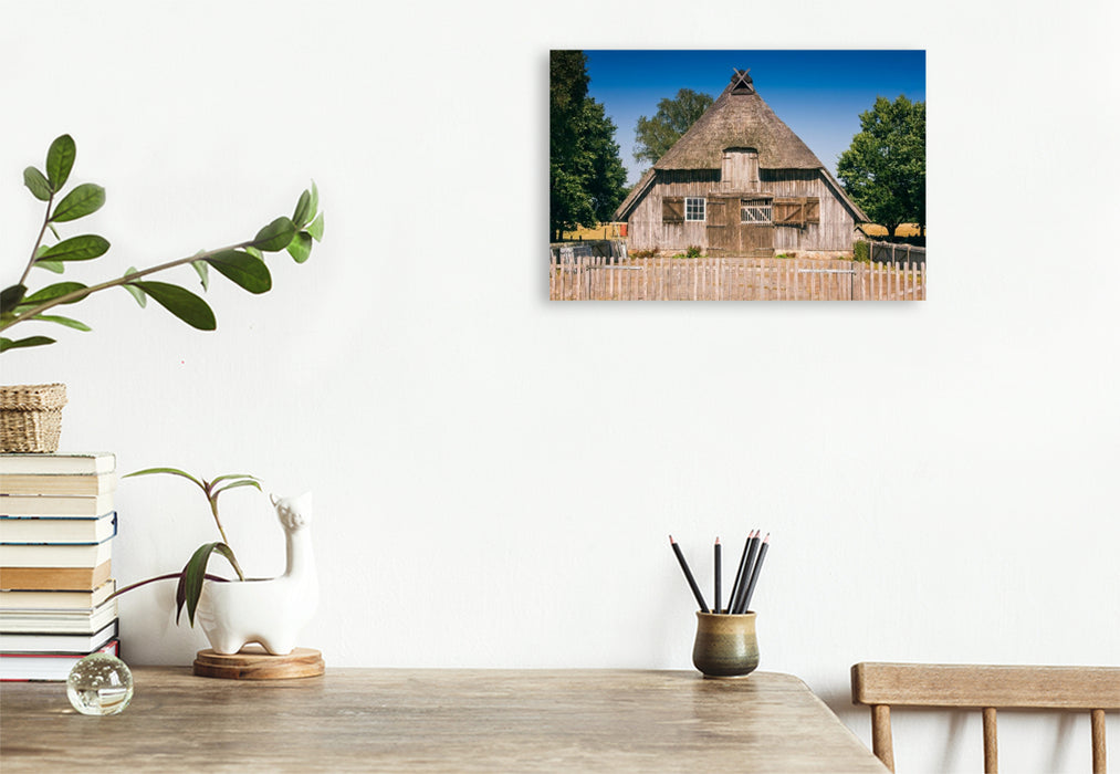 Premium Textil-Leinwand Schafstall bei Niederhaverbeck,Deutschland