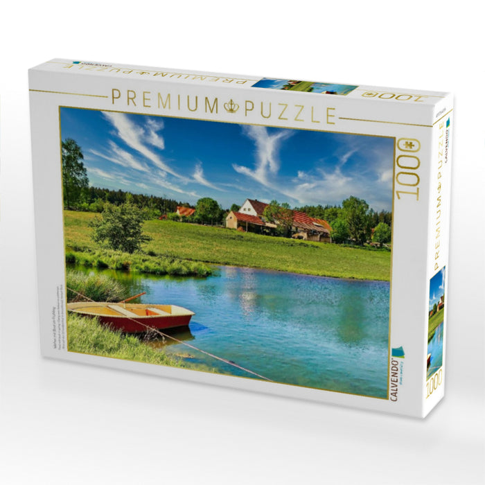 Weiher mit Boot im Frühling - CALVENDO Foto-Puzzle'