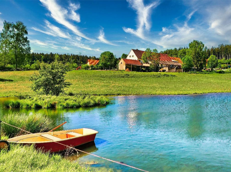 Weiher mit Boot im Frühling - CALVENDO Foto-Puzzle'