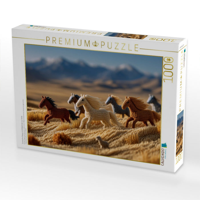 Eurasische Steppe mit Wildpferden aus Wolle - CALVENDO Foto-Puzzle'