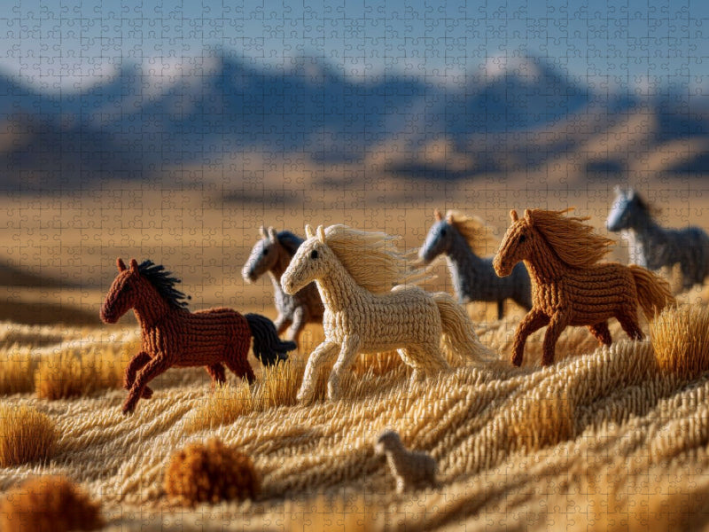 Eurasische Steppe mit Wildpferden aus Wolle - CALVENDO Foto-Puzzle'