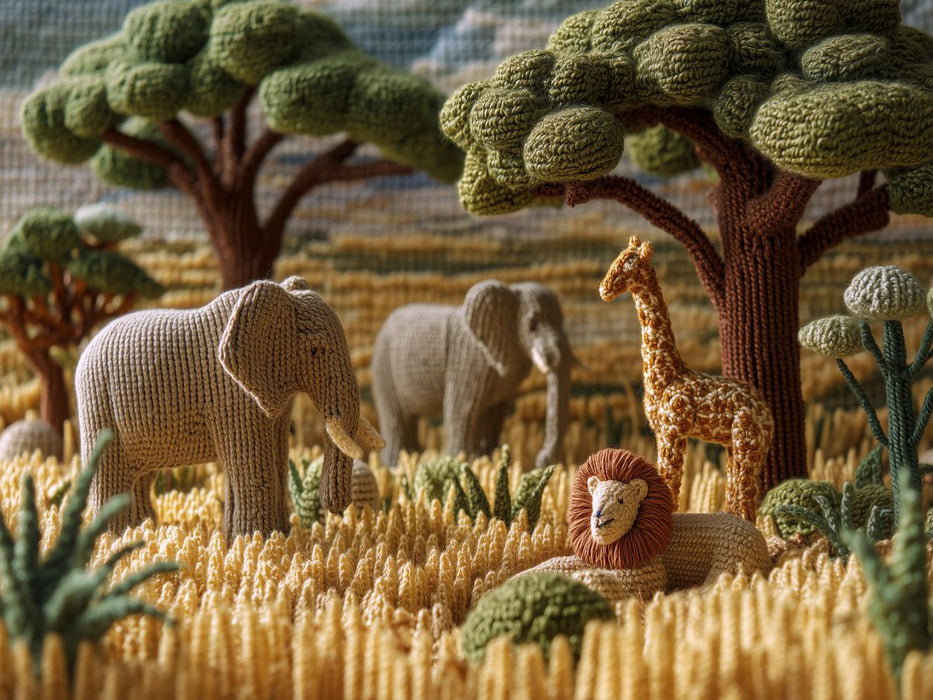 Afrikanische Savanne mit Elefanten, Giraffe und Löwe - CALVENDO Foto-Puzzle'