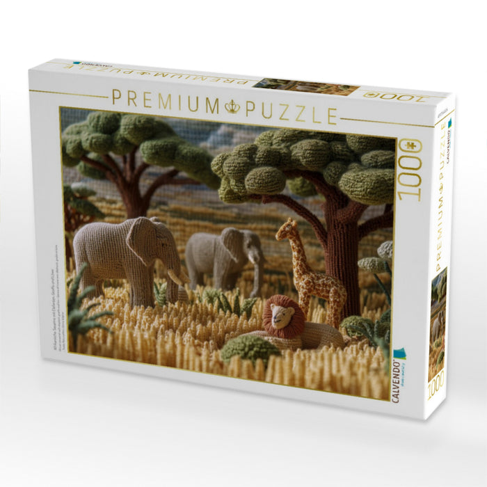 Afrikanische Savanne mit Elefanten, Giraffe und Löwe - CALVENDO Foto-Puzzle'