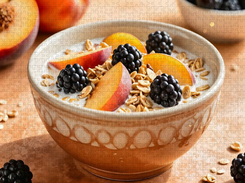 Müsli Stillleben - Saftige Fülle mit Nektarine und Brombeere - CALVENDO Foto-Puzzle'