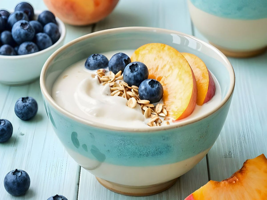Müsli Stillleben - Sommerliche Frische mit Blaubeeren und Pfirsich - CALVENDO Foto-Puzzle'