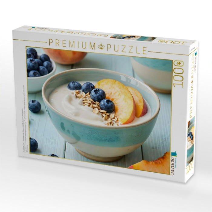 Müsli Stillleben - Sommerliche Frische mit Blaubeeren und Pfirsich - CALVENDO Foto-Puzzle'