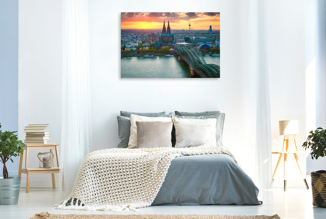 Premium Textil-Leinwand Köln im Sonnenuntergang