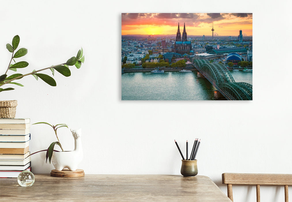 Premium Textil-Leinwand Köln im Sonnenuntergang