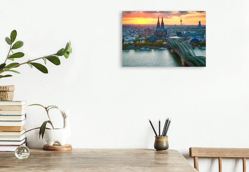 Premium Textil-Leinwand Köln im Sonnenuntergang
