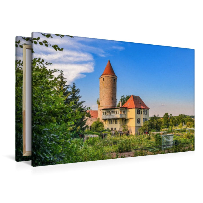 Premium Textil-Leinwand Salwartenturm mit ehemaligem Eckzwingerstand, Dinkelsbühl, Deutschland