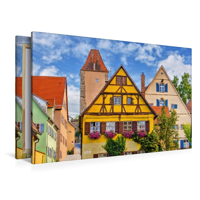 Premium Textil-Leinwand Historische Häuser mit Weißem Turm in Dinkelsbühl, Deutschland
