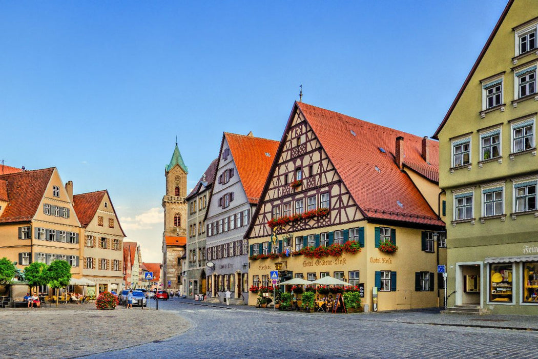 Premium Textil-Leinwand Am Marktplatz der Altstadt in Dinkelsbühl, Deutschland