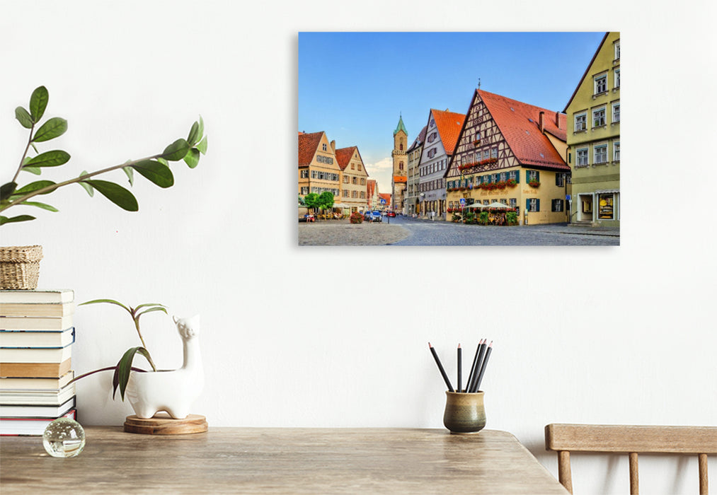 Premium Textil-Leinwand Am Marktplatz der Altstadt in Dinkelsbühl, Deutschland