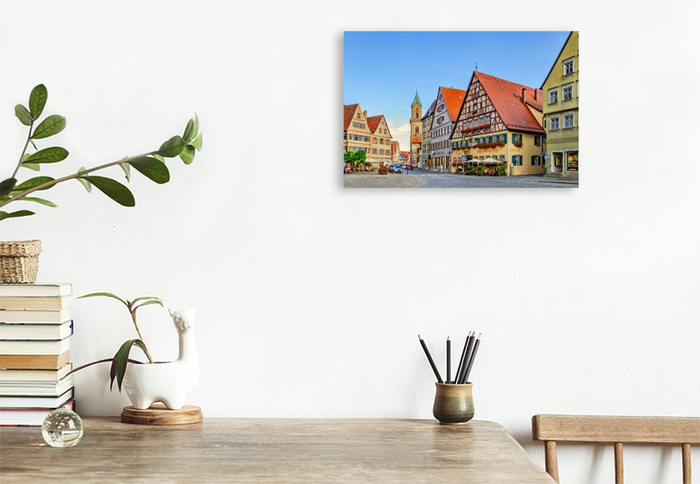 Premium Textil-Leinwand Am Marktplatz der Altstadt in Dinkelsbühl, Deutschland
