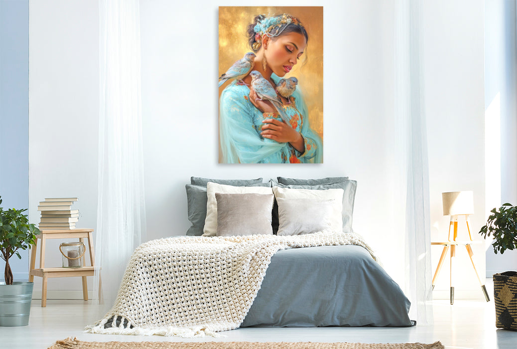 Premium Textil-Leinwand Vogelfreunde