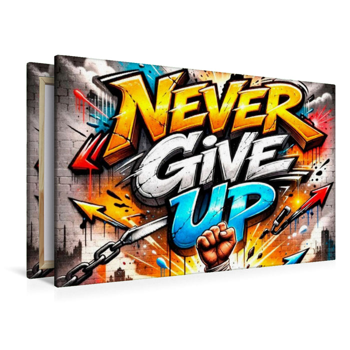 Premium Textil-Leinwand NEVER GIVE UP