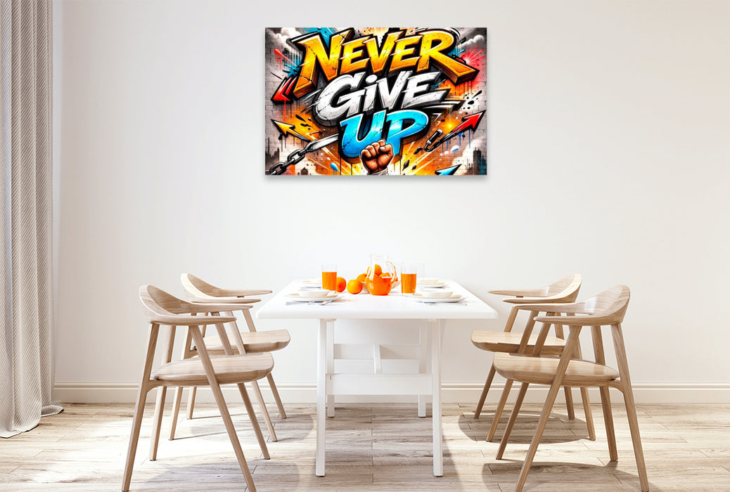 Premium Textil-Leinwand NEVER GIVE UP