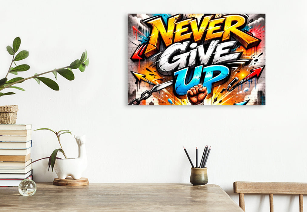 Premium Textil-Leinwand NEVER GIVE UP