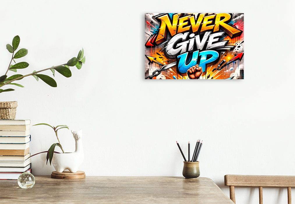 Premium Textil-Leinwand NEVER GIVE UP
