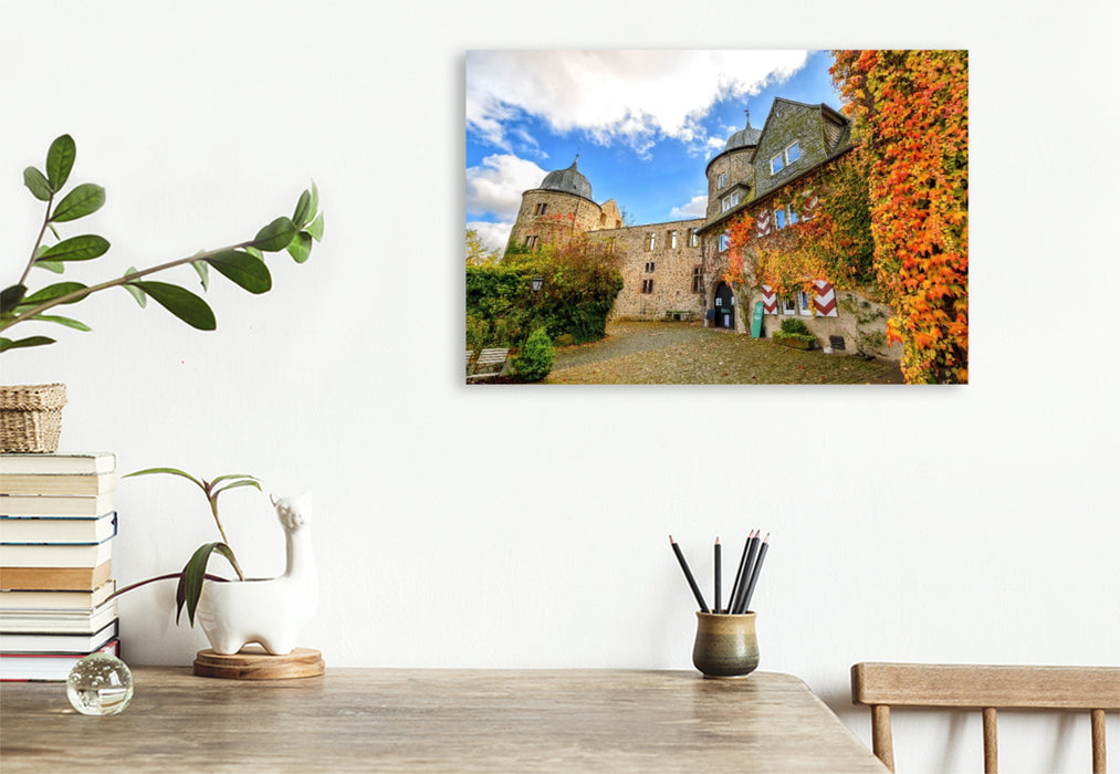 Premium Textil-Leinwand Dornröschenschloss Sababurg, Hessen, Deutschland