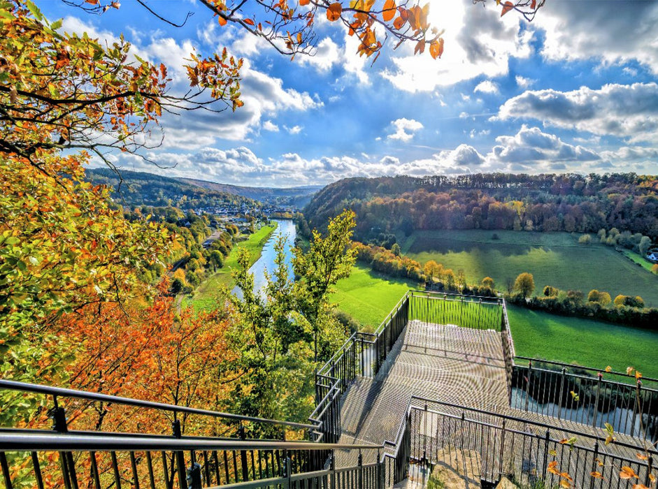 Blick auf Bad Karlshafen vom Weser-Skywalk auf den Hannoverschen Klippen, Weserbergland, Deutschland - CALVENDO Foto-Puzzle'