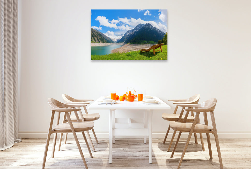 Premium Textil-Leinwand Sonnenliege am Schlegeisspeicher