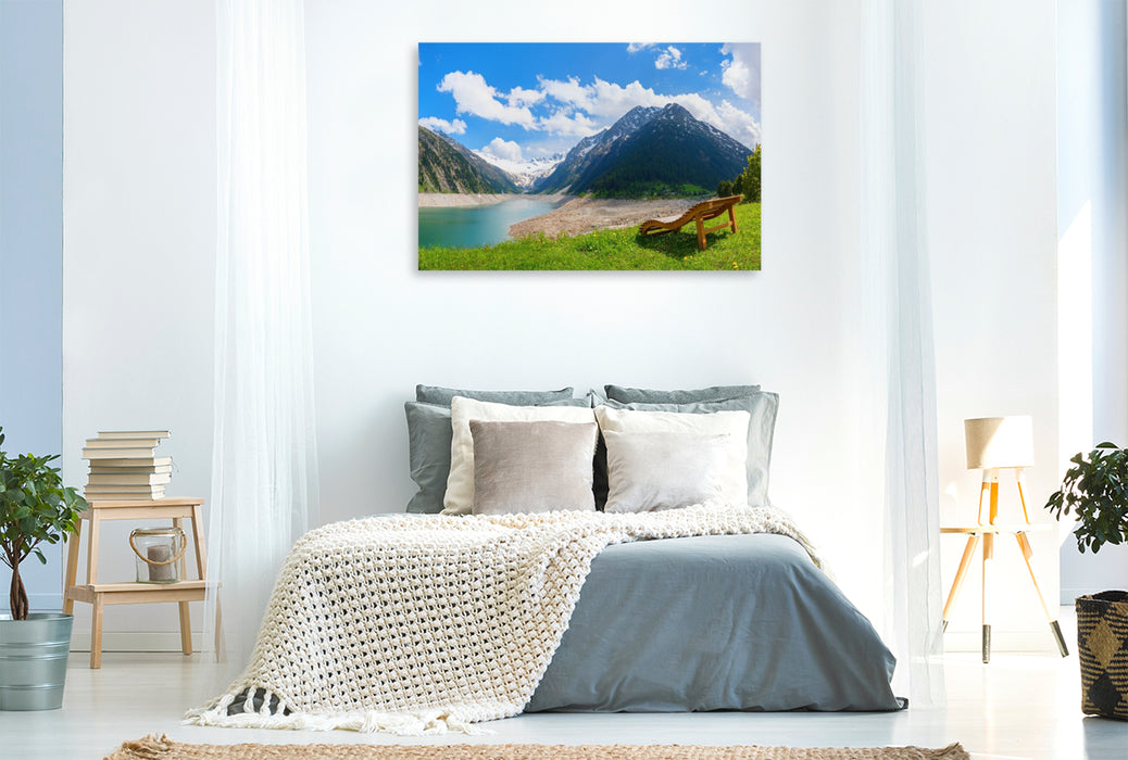Premium Textil-Leinwand Sonnenliege am Schlegeisspeicher