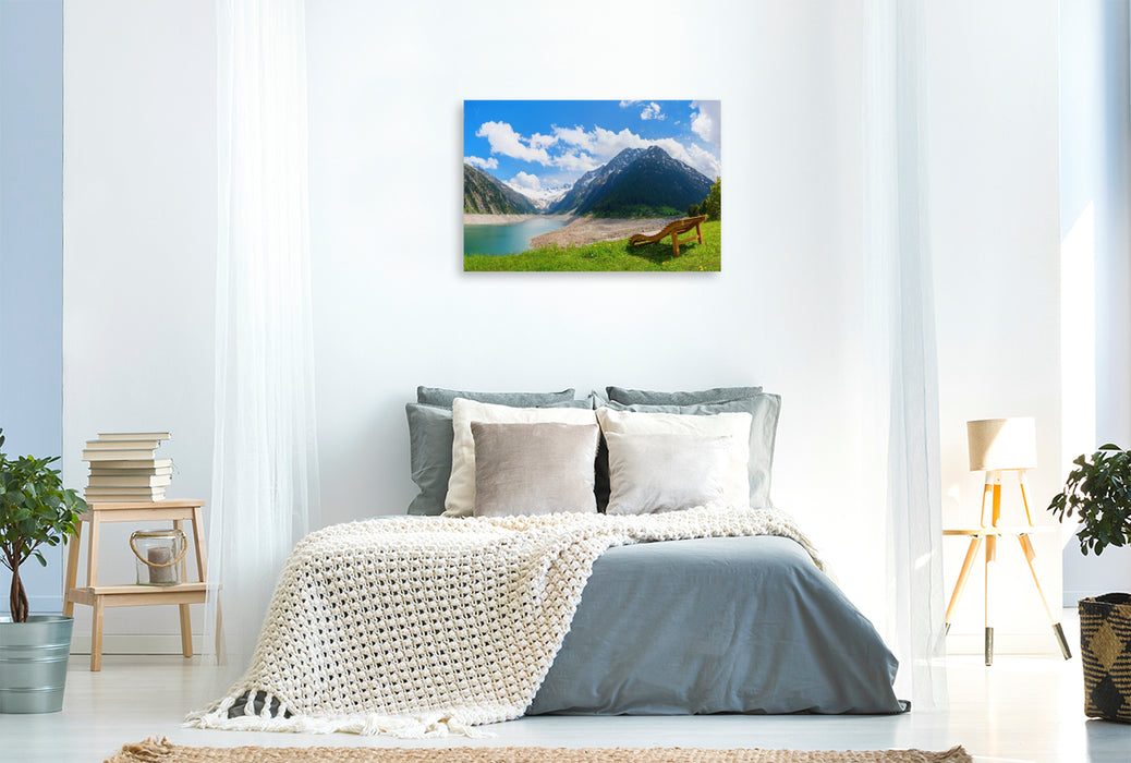 Premium Textil-Leinwand Sonnenliege am Schlegeisspeicher