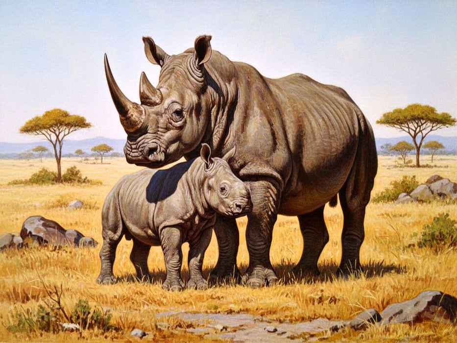 Nashorn mit Jungtier als Gemälde - CALVENDO Foto-Puzzle'